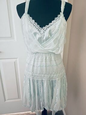 Free People Embellished -Aqua Mint Garment mini flare dress with Care Tag